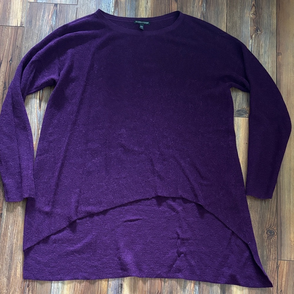 Eileen Fisher Hi/Lo Deep Purple Sweater Medium Tensely/Merino/Alpaca mix